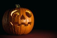 Glowing carved jack o' lantern pumpkin for Halloween