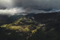 Rice terraces and mountain villages under dramatic clouds in the Cordillera region of the northern Philippines